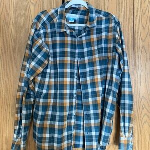 Columbia Men's Blue White and Orange Plaid Button Up Shirt